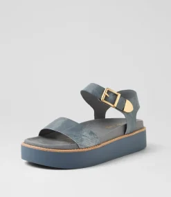 Women TOP END Sandals-Gevela Washed Denim Leather Sandals
