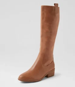Women DIANA FERRARI Boots-Giddy Mid Tan Leather Knee High Boots