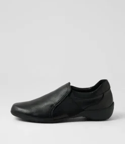 Women SUPERSOFT Flats|Comfort-Ginta Black Leather Flat Shoes