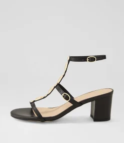 Women DIANA FERRARI Heels|Sandals-Glimery Black Leather Sandals