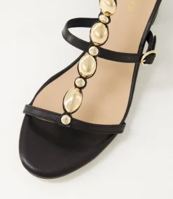 Women DIANA FERRARI Heels|Sandals-Glimery Black Leather Sandals