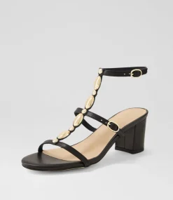 Women DIANA FERRARI Heels|Sandals-Glimery Black Leather Sandals