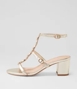 Women DIANA FERRARI Heels|Sandals-Glimery Gold Leather Sandals