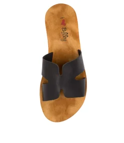 Women I LOVE BILLY Slides|Flats-Glori Black Smooth