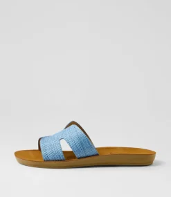 Women I LOVE BILLY Slides|Flats-Glori Blue Synthetic Raffia Slides