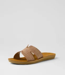 Women I LOVE BILLY Flats|Sandals-Glori Coffee Synthetic Raffia Slides