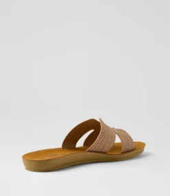 Women I LOVE BILLY Flats|Sandals-Glori Coffee Synthetic Raffia Slides