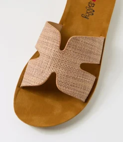 Women I LOVE BILLY Flats|Sandals-Glori Coffee Synthetic Raffia Slides
