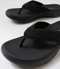 Women SKECHERS Flats|Sandals-Go Walk Flex Holly Black Fabric Thongs