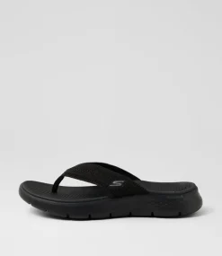 Women SKECHERS Flats|Sandals-Go Walk Flex Holly Black Fabric Thongs