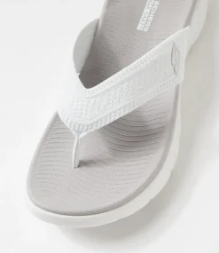 Women SKECHERS Flats|Sandals-Go Walk Flex White Grey Mesh Thongs
