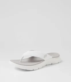Women SKECHERS Flats|Sandals-Go Walk Flex White Grey Mesh Thongs