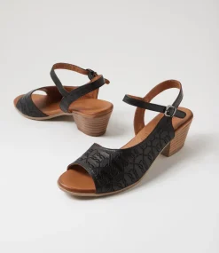 Women DIANA FERRARI Sandals|Heels-Gorgeena Black Leather Sandals