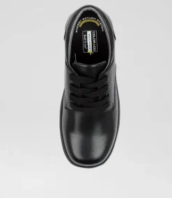 COLORADO Junior School Shoes-Grace Jnr E Black Leather Lace Up Flats