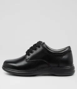 COLORADO Junior School Shoes-Grace Jnr E Black Leather Lace Up Flats