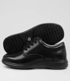 COLORADO Junior School Shoes-Grace Jnr E Black Leather Lace Up Flats
