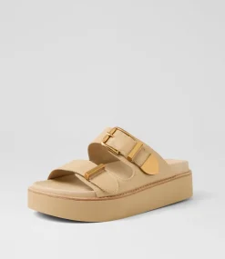 Women TOP END Sandals-Grettas Camel Leather Sandals