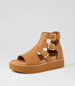 Women TOP END Sandals-Guni Dark Tan Leather Sandals