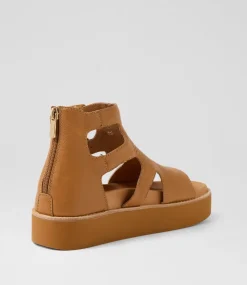Women TOP END Sandals-Guni Dark Tan Leather Sandals