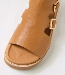 Women TOP END Sandals-Guni Dark Tan Leather Sandals