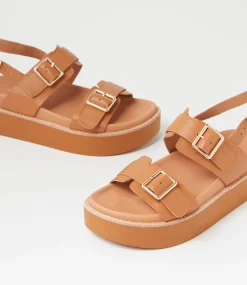 Women TOP END Sandals-Guvnays Dark Tan Leather Sandals