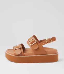 Women TOP END Sandals-Guvnays Dark Tan Leather Sandals