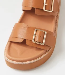 Women TOP END Sandals-Guvnays Dark Tan Leather Sandals