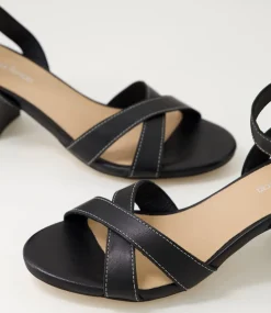 Women DIANA FERRARI Heels|Sandals-Gyana Black Leather Sandals