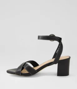 Women DIANA FERRARI Heels|Sandals-Gyana Black Leather Sandals
