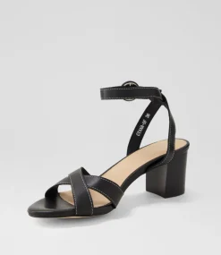 Women DIANA FERRARI Heels|Sandals-Gyana Black Leather Sandals