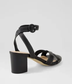 Women DIANA FERRARI Heels|Sandals-Gyana Black Leather Sandals