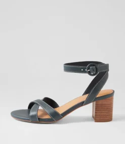 Women DIANA FERRARI Heels|Sandals-Gyana Navy Natural Leather Sandals