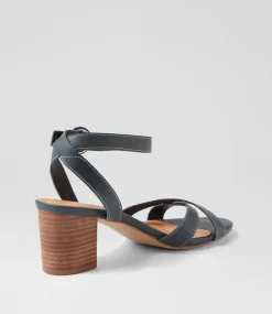 Women DIANA FERRARI Heels|Sandals-Gyana Navy Natural Leather Sandals