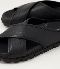 Women SUPERSOFT Comfort|Flats-Hailay Black Leather Sandals