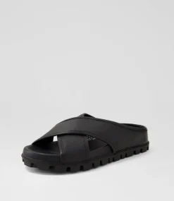 Women SUPERSOFT Comfort|Flats-Hailay Black Leather Sandals