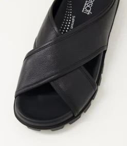 Women SUPERSOFT Comfort|Flats-Hailay Black Leather Sandals