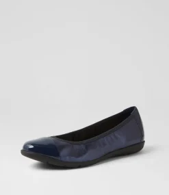 Women SUPERSOFT Comfort|Flats-Hallies Navy Sapphire Patent Leather Ballet Flats