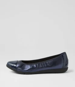 Women SUPERSOFT Comfort|Flats-Hallies Navy Sapphire Patent Leather Ballet Flats