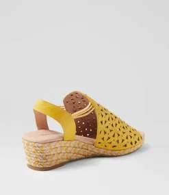Women DIANA FERRARI Heels|Sandals-Hanar Yellow Multi Leather Sandals