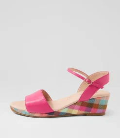 Women DIANA FERRARI Heels-Harissyn Fuchsia Picnic Print Leather Sandals