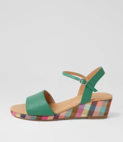Women DIANA FERRARI Heels|Sandals-Harissyn Green Picnic Print Leather Sandals