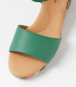Women DIANA FERRARI Heels|Sandals-Harissyn Green Picnic Print Leather Sandals