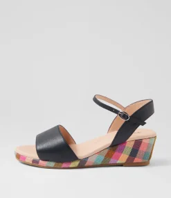 Women DIANA FERRARI Heels|Sandals-Harissyn Navy Picnic Print Leather Sandals