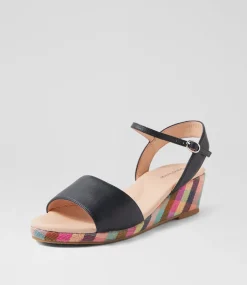 Women DIANA FERRARI Heels|Sandals-Harissyn Navy Picnic Print Leather Sandals