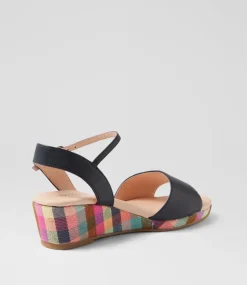 Women DIANA FERRARI Heels|Sandals-Harissyn Navy Picnic Print Leather Sandals