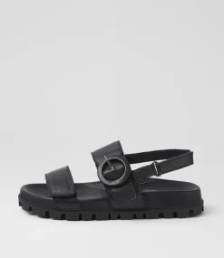 Women SUPERSOFT Comfort|Flats-Harmonae Black Leather Sandals