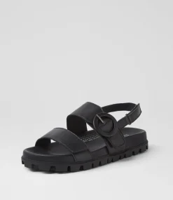 Women SUPERSOFT Comfort|Flats-Harmonae Black Leather Sandals