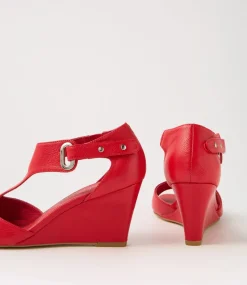 Women TOP END Wedges|Heels-Harnece New Red Leather Sandals