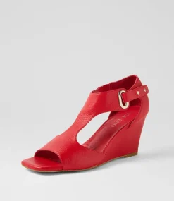 Women TOP END Wedges|Heels-Harnece New Red Leather Sandals