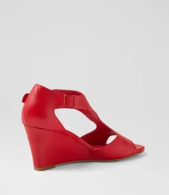 Women TOP END Wedges|Heels-Harnece New Red Leather Sandals
